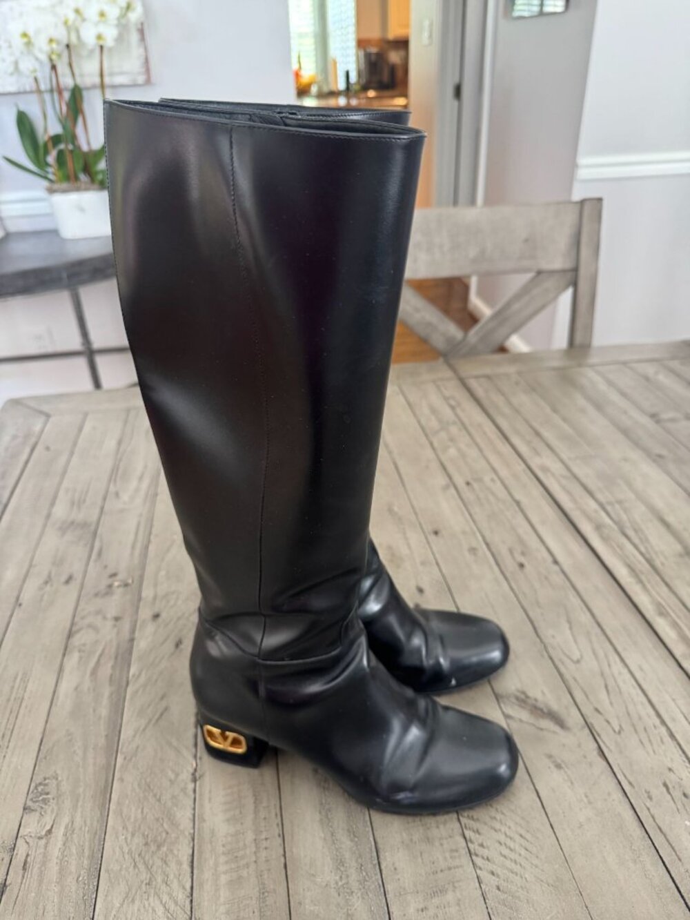 Valentino Garavani Heritage Calfskin Leather Knee High Boots 60mm Black 38.5 - Picture 8 of 12